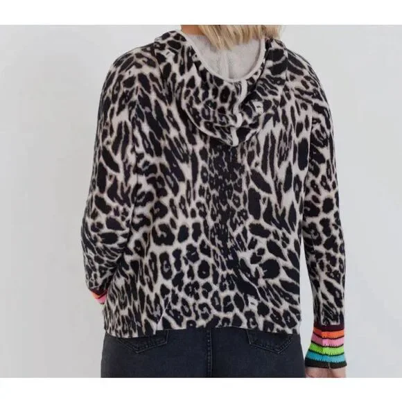 $284 Lisa Todd Women's Black Leopard-Print Hoodie Sweater Plus Size 1X - Picture 2 of 3